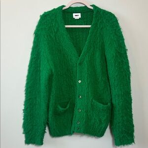 Obey Fuzzy Green Cardigan Sweater